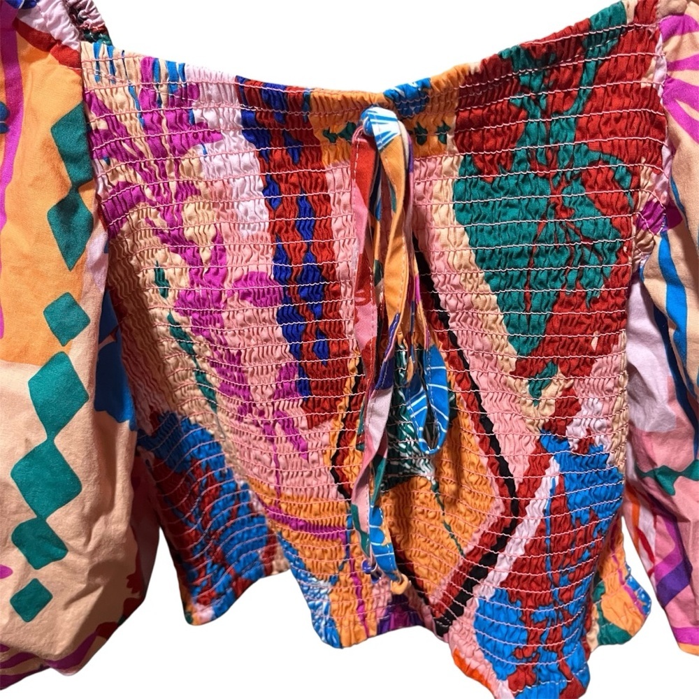 Life Brand Colorful Women's Bohemian Puff Sleeve Crop Top Small - Picture 3 of 7
